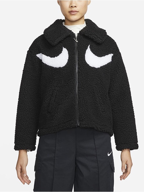 Nike Jackets & Blazers - Nike Black Sherpa Puffer Jacket with White Swoosh Accents